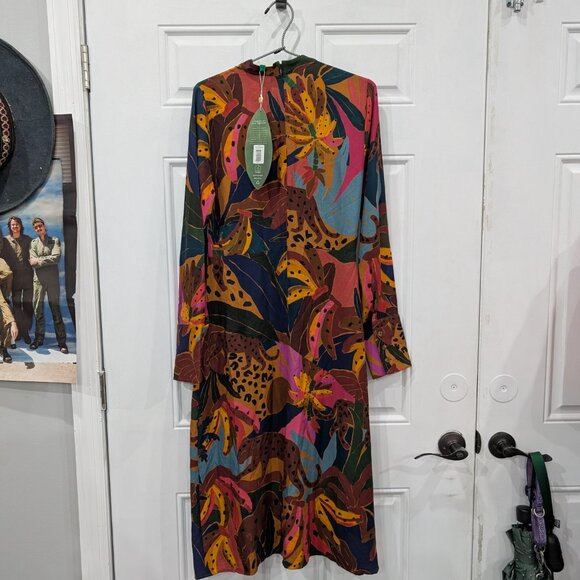 NWT FARM Rio Multicolor Leaf Print Leopard's Jungle Midi Dress Small - Picture 4 of 8